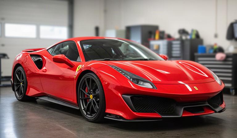 Roter Ferrari 488 Pista nach einer gründlichen Trackday-Aufbereitung