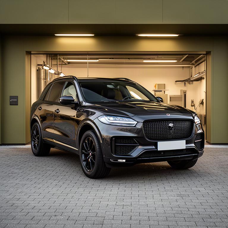 Dunkler Luxus-SUV nach der Aufbereitung vor einer Detailing-Halle in Reinach